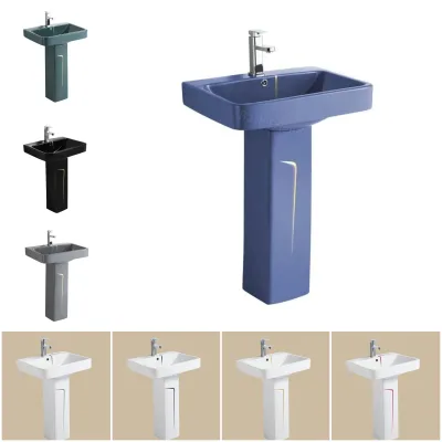 Chaozhou Factory Custom Color Ceramic Pedestal Basin Golden Line Free Standing Wash Hand Basin Wall Back Mount Bathroom Sink