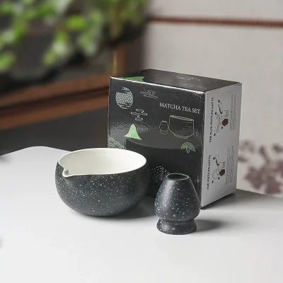 Wholesale Traditional Ceramic Matcha Tea Bowl With Spout and Whisk Holder for Ceremony Chawan Matcha Mixing Bowl