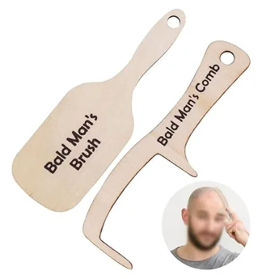 Funny Bald Man Comb, Wooden Hairless Combing Brush, Bald Man Grooming Tool, No Bristle Hair Brush Gift for Friends