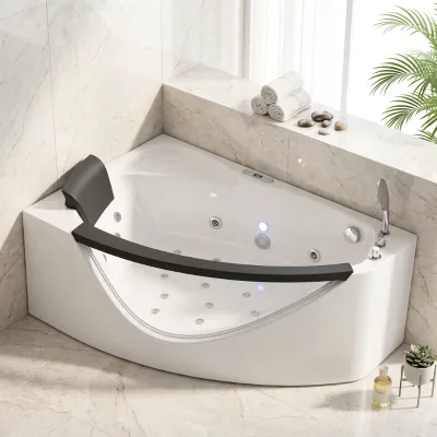 Modern White Curved Acrylic whirlpool Massage Bathtub,for Master Bathroom, with Constant Temperature Heating&control Panel