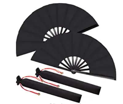 Large Folding Silk Black Hand Folding Fans Chinese Tai Chi Folding Fan for Men and Women Performance, Dance, Decorations,