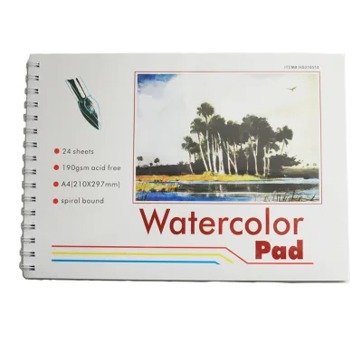 OEM Customized Acid-Free 24 Sheet A4 Painting Paper Pad 190gsm Wood Watercolor Papers Pure for Water Coloring Book