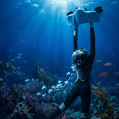 Lightweight Portable Aqua Marina Electric Sea Scooter Dual Propeller Underwater Thruster for Freediving Snorkeling