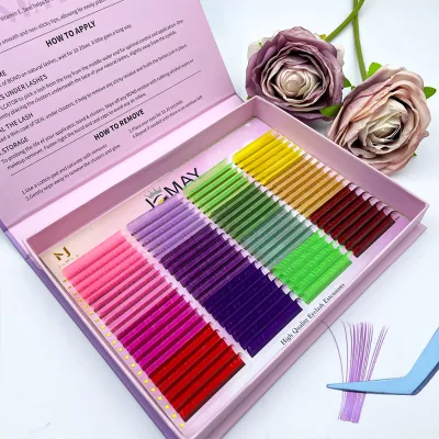 Private Label Dark Brown Volume Supplies Wholesale Mixed Color Rainbow Lash Coloured Lash Fans Color Lash Extensions