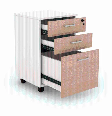 Home Office 3 Drawer Wood File Mobile Pedestal Cabinet with Lock