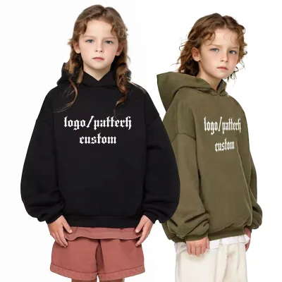 Thick Hoodies Puff Printing Heavy Weight Streetwear French Terry Unisex Cotton Girls Blank Plain Custom Oversize Hoodie for Kids