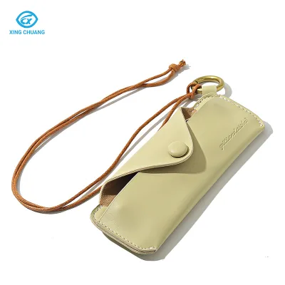 Custom Logo Soft Leather Multifunctional Outdoor Sunglasses Case Portable Glasses Pouch With Wrist Strap