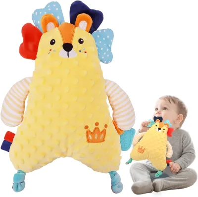 Manufacturer Custom Soft Stuffed Animal Plush Baby Security Blanket Comforter with Teething Toy