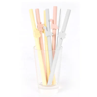 Wholesale Manufacturer Direct Easy to Clean Rubber Colored Silicone Straw With Charms