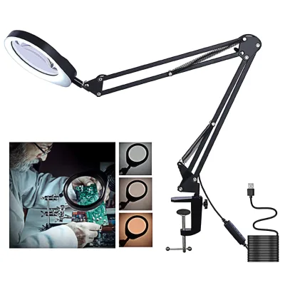 10X Magnifying Glass with Light and Stand 8-Diopter Magnifying Lamp 3 Color Modes 10 Brightness Levels Hands-Free Adjustable