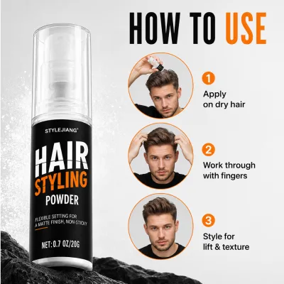 Stylejiang Vegan Cruelty-Free Hair Styling Powder 20g Non-Sticky No Residue Instant Volume Thickening Anti-Frizz Oil Control