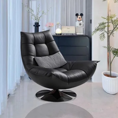 Italian-Style Light Luxury Modern Designer High-End Chaise Lounge Chair Leather Upholstered Swivel Armrests