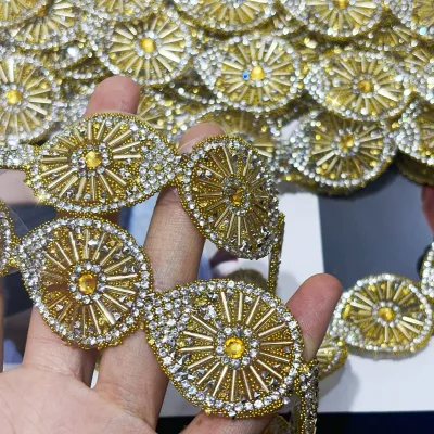 Customized 3D Rhinestone Decal Iron-on Hot Fix Crystal Ribbon Factory Wholesale Rhinestone Trimming for Clothes Bags