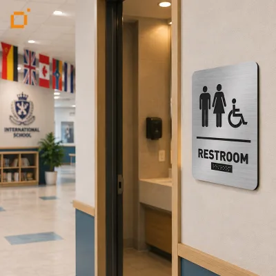Custom Restroom Plate EN17210 Compliant Tactile Braille Sign for Public Toilet Hotel Office Commercial Building Wayfinding