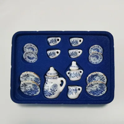 Miniature Story Mini Ceramic 15-Piece Tea Set Dollhouse Playhouse Toy Food Play Model 3420