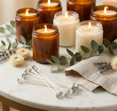 Factory Wholesale Natural Lead Free Braided Pre Waxed Cotton Candle Wick Tabbed for Soy Beeswax Scented Candle DIY Making