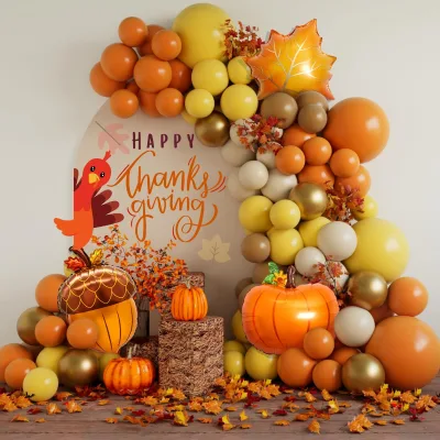 Orange Yellow Brown Balloons 134pcs Thanksgiving Balloon Arch Garland Kit  for Fall Harvest Birthday Turkey Party Decorations