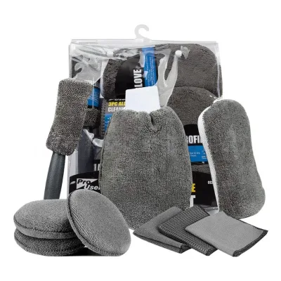 9 Piece Microfiber Car Cleaning Kit Automotive Detailing Towel Set Wash Applicator Pads Wheel Cleaning Tools