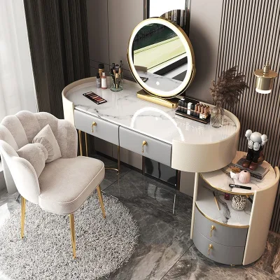 Modern Bedroom Vanity Minimalist Vanity with LED Mirror Vanity Furniture Slate Countertop