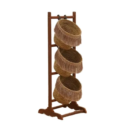 Modern Design Multi-Layer Woven Wooden Storage Basket Fabric Bedroom Storage Rack With Hanging Snack Rack