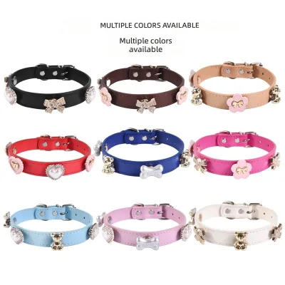 Handmade Princess Style Monochrome Pattern Pet Collar for Cats & Dogs with Replaceable Snap Buttons PU Leather Bare Band