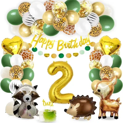 New Animal Striped Balloon Sets Cartoon Green Leopard Print Deer Foil Helium Balloon Set Jungle Party Decoration for Kids