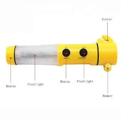 5 in 1 ABS Steel LED Flashlight Alarm Emergency Multifunctional Car Bus Safety Hammer