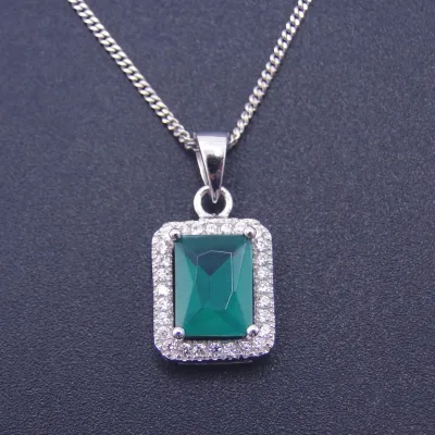 Hot Sale 925 Sterling Silver Green Stone CZ Pendant for Woman Jewelry Sets