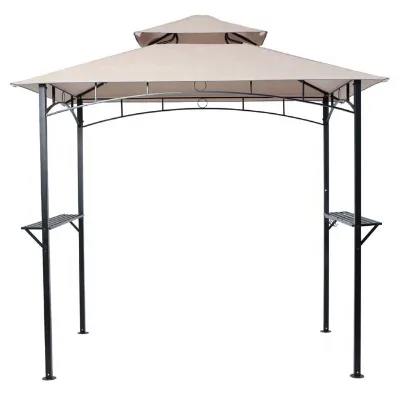 2.25M Double Flat Roof Sunshade BBQ Metal Garden Gazebo Durable Powdercoated Easily Assembled