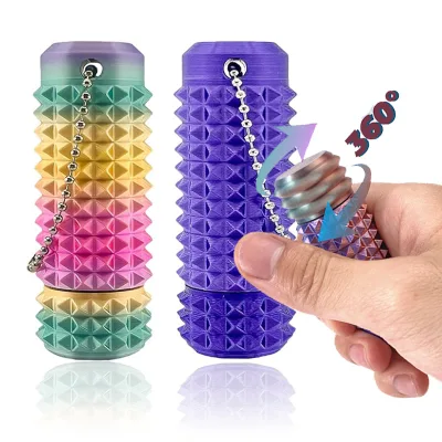 Spiky Grippie Stim Key Chains Roller Rotate Fidget Toys Pocket Mini 3D Printed Office Stress Relief Tools Spiky Massage Keychain