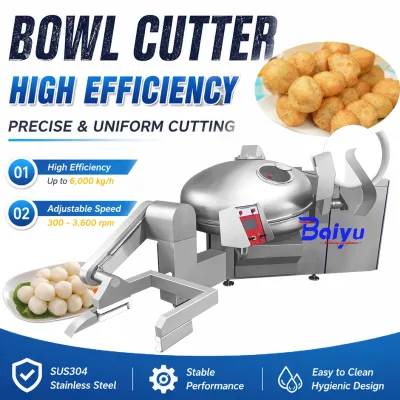Baiyu Heavy Duty Industrial Bowl Cutter Machine 300L Capacity 3 Phase Motor SUS304