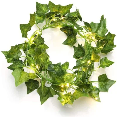 Solar Battery Control Outdoor Waterproof Led Green Leaves Copper Wire String Light for Garden Yard Holiday Wedding Decoration