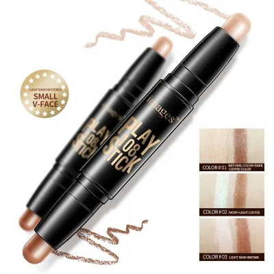IMAGES Double-headed Light Touch-up Natural Dark Coffee Color Face Makeup Cosmetics Stick Highlighter Pen
