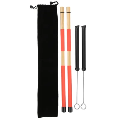 Drum Stick Brush Set Jazz Retractable Metal Wire 19 Beam Rod Plush Bag Percussion Accessories(Black Brush )