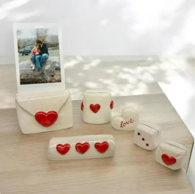 Handmade Ceramic Photo Holder  Instax Polaroid Picture Stand  Heart & Love Themed Memory Display  Romantic Cozy Home Decor Gift