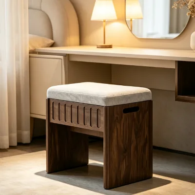 Side-handle Storage Bench with Seat. Bedroom Makeup Soft-backed Bench. Entrance Retro Shoe-changing square Bench.