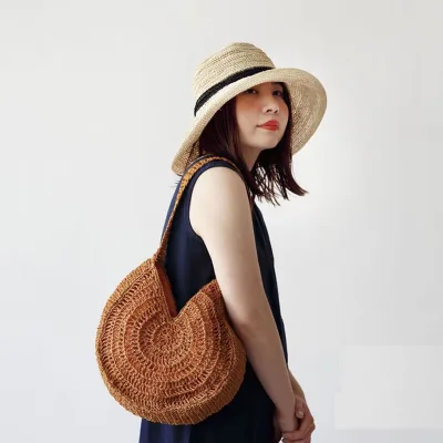 2023 New Straw Braided Bag Large Capacity Straw Braided Bag Single Shoulder Portable Seaside Holiday Beach Bag