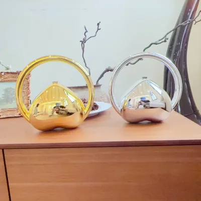 Mirror Circular Ring Handle Metal Love Shape Acrylic Bag Trend Personality High Sense Hand Holding Dinner Bag Daily Party Clutch