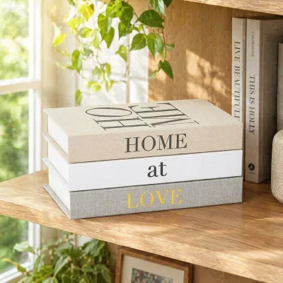 Hollow Linen Fake Book Prop Minimalist Letter Print Home Staging Decor Ornament for Graduation Birthday Wedding