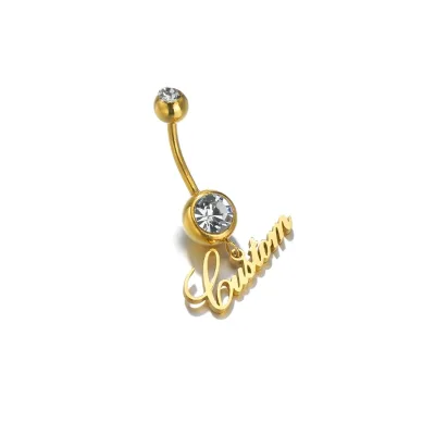 Qiuhan ODM Custom Name Zircon Gold Surgical Stainless Steel Hip Hop Navel Piercings Body Jewelry Personalized Belly Rings Gift