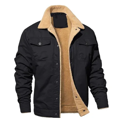 Custom Logo Windproof Winter Outdoor Adult Thermal Fleece Stand Collar Parka Coat Jacket for Men