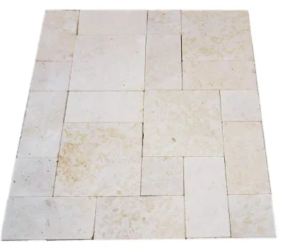 Antiqued Tumbled China Classic Beige Limestone Slabs Montage Joint Locking French Pattern Cuted Sizes Pool Deck Patio Paver