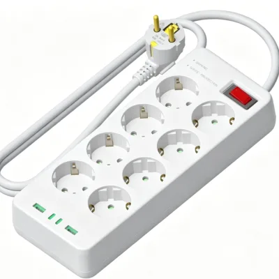 12-in-1 16A 250V Power Strip with Cable & Switch 8 EU Sockets 2 USB a 2 Type-C Ports for Kitchen Bathroom & Dorm