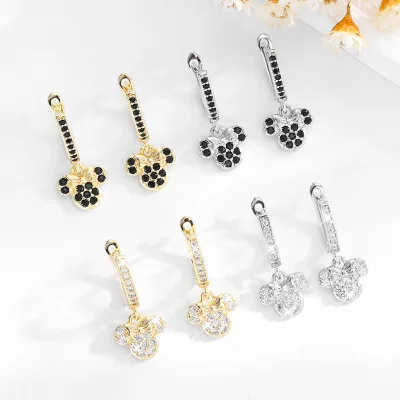 Fashion Jewelry Cute Mickey Mouse 14k Zircon Earrings No Rust Sterling Silver Hoop Earrings Wholesale