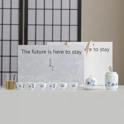 Sweet White 10-Head Wangyue Ceramic Tea Set New Style White Porcelain Kung Fu Tea Set with Business Suit & Gift Box for Coffee