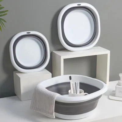 Collapsible Plastic Wash Basin with Hanging Hole Portable Foldable Dish Tub for Bathroom Laundry Travel Small Medium Large