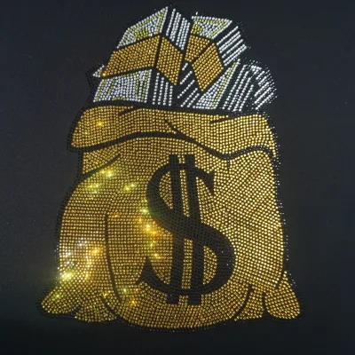 Ready Design Custom Rhinestone Transfers Wholesale Gold Money Bag Rhinestone Board Heat Transfer for Shirts