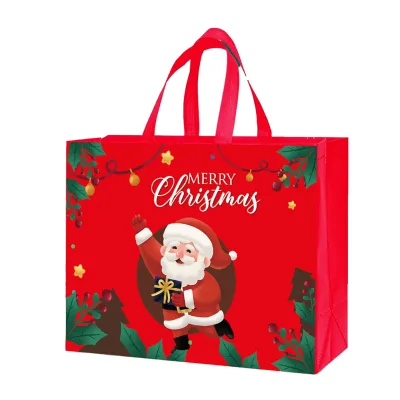 Wholesale High-quality Reusable Holiday Gift Packaging Party Tote Bag Eco Friendly Fashion Christmas Non-woven 7 Inch 90G
