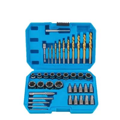 40-Piece Thread-Severing Sleeve Nut Extractor & Damaged Nut Remover Drill Bit Set Hex Screw Removal Tool and Socket Bolt Kit