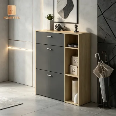 102cm High Quality Melamine 3 Drawers Metal Hinges for Elegant Living Room Home Use Shoe Rack Cabinet